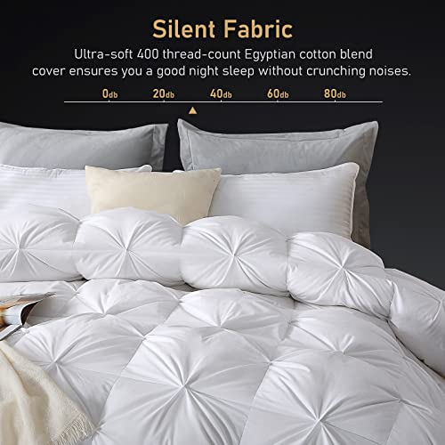 DWR Pinch Pleat Goose Feathers Down Comforter King Size, Ultra Soft Cotton Blend Cover, Luxury Fluffy Duvet Insert with 8 Corner Tabs, All-Season Medium Warm Bed Comforter(White, 106"x90")