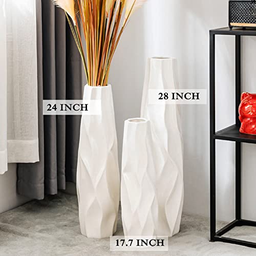 Floor Vase, GDSZJLJ 28 Inches Tall Ceramic White Large Decorative Vases for Modern Home Decor, Living Room, Minimalist Style Flower Vase for Pampas Grass, Flowers, Twigs, Office, Bedroom Décor