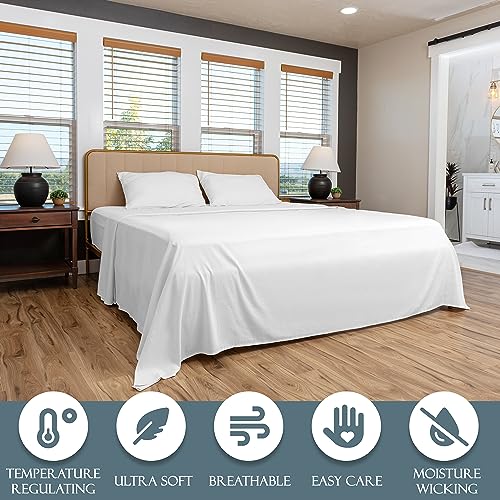 Linden & Lain Luxury King Size Bed Sheet Set | Ultra Soft Viscose Derived from Bamboo | Brushed Microfiber | Best Cooling Non-Slipping Sheets | 18" Deep Pocket with Upgraded Elastic | White