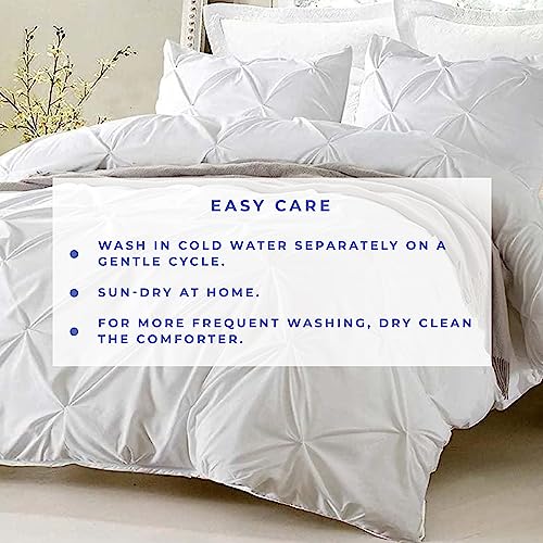 Kotton Culture Reversible Pinch Pleated Down Alternative Comforter Set 600 TC 100% Egyptian Cotton Shell 400 GSM Microfiber Fill, 1 Pintuck Comforter & 2 Pillow Shams (Cal King/King, White)