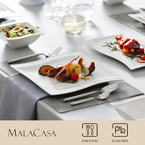 MALACASA Plates and Bowls Sets, 26 Piece Ivory White Square Dinnerware Sets for 6, Porcelain Dinnerware Set with Dinner Plate Set, Cereal Bowls and Serving Platters, Kitchen Dish Set, Series Flora