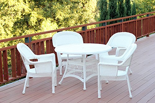 Jeco 5 Piece Wicker Outdoor Dining Set, White