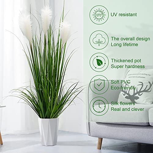 luxsego Artificial Plants Reed Greenery Flowers, Potted Tall Silk Faux Pampas Grass Decor for Home, Office, Wedding, for Her or Him, Decorative Home Accessories(46in, White)