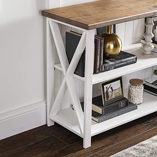 Walker Edison 2 Tier Modern Farmhouse Wood Bookcase Bookshelf Storage Home Office Storage Cabinet, 52 Inch, White