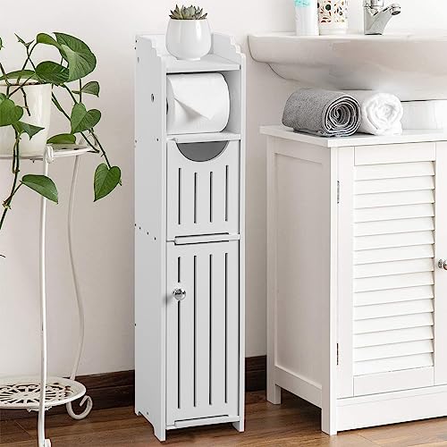 Bathroom Furniture Sets,Small Storage Cabinet Great for Toilet Paper Holder,Toilet Paper Cabinet Waterproof for Small Spaces,White Bathroom Organizer by AOJEZOR (30''H(fit mega roll), White)