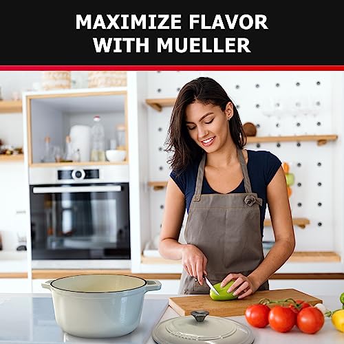 Mueller DuraCast 6 Quart Enameled Cast Iron Dutch Oven Pot with Lid, Dual Handles, Heavy-Duty Braiser Pan, Stainless Steel Knob, for Braising, Stews, Roasting, Baking, Safe across All Cooktops, White