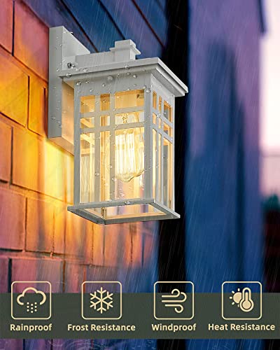 Dusk to Dawn Outdoor Wall Light 2 Pack - HWH Exterior Wall Sconce Light Fixture, Outdoor Porch Light Wall Lamp for Garage, Doorway, Balcony, Garden, Glossy White Finish, 5HD27B-PC-2PK WH