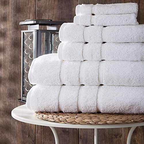 Luxury 100% Cotton White Towels for Bathroom, White Cotton Absorbent Turkish Luxury Bath Towels Sets of 6 Pieces, Premium Large Plush Towel Sets White SPA Towels, Classic Thick Hotel Shower Towels