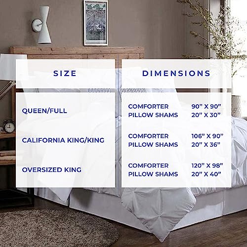 Kotton Culture Reversible Pinch Pleated Down Alternative Comforter Set 600 TC 100% Egyptian Cotton Shell 400 GSM Microfiber Fill, 1 Pintuck Comforter & 2 Pillow Shams (Cal King/King, White)