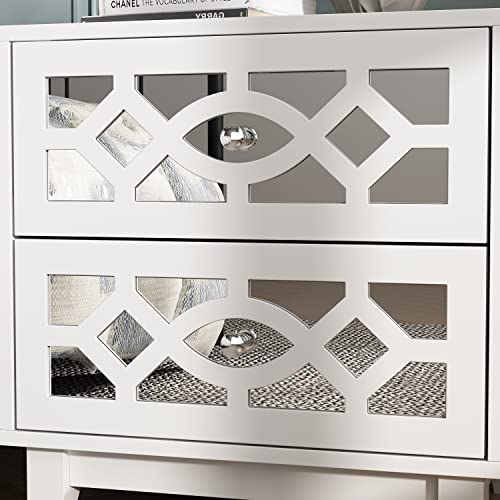 AIEGLE Mirror Nightstand Set of 2, Wooden Accent Chest Dresser with 2 Mirrored Drawers, Decorative End Table Bed Side Table Bedroom Storage Set, White (18.9" W x 15.7" D x 15.7" H)