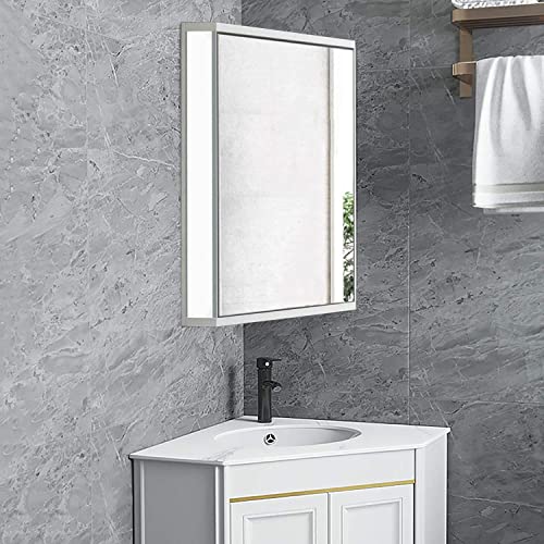 SDK Corner Medicine Cabinet with Light, White Bathroom Wall Mount Mirror Cabinet, Hanging Triple Shelf Storage Mirror Cabinet 13" x 18.5" x 23.6"