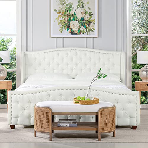 Jennifer Taylor Home Marcella Platform, King, Antique White Polyester