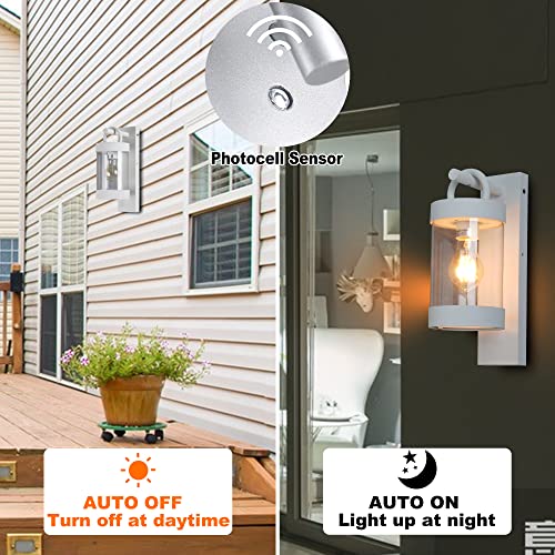 Lustrlach Dusk to Dawn Outdoor Wall Light White Modern Exterior Porch Light Fixture with Photocell E26 Bulb Base,IP44 Waterproof Patio Light for Outside Garage Front Door