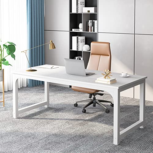 Tribesigns 70.8”Executive Desk, Large Office Computer Desk with Thicken Frame, Modern Simple Workstation Business Furniture for Home Office, White