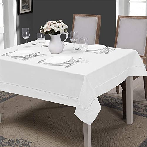 MingHing Linen Tablecloths, 90" x 162" Table Cloth White Linen Handmade Hemstitched Tablecloth 100% Pure Linen Rectangle Tablecloth for Spring,Easter,Summer,Wedding,Indoor,Outdoor Machine Washable