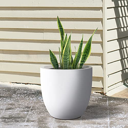 Kante 18" Dia. Large Pure White Concrete Planter, Outdoor Indoor Modern Round Plant Pots, Lightweight, Heavy Duty, Weather Resistant, Seamless with Drainage Hole (RC0050C-C80011)