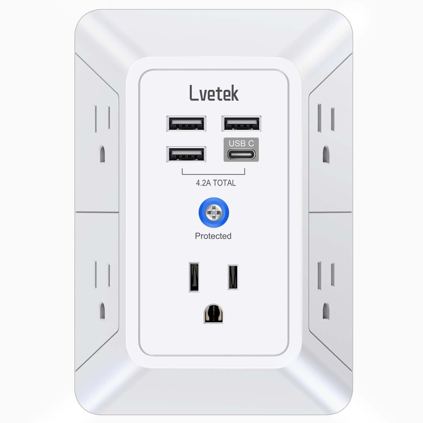 5-Outlet Surge Protector Wall Charger with 4 USB Ports - 1680J Multi Plug for Home, Office, Travel