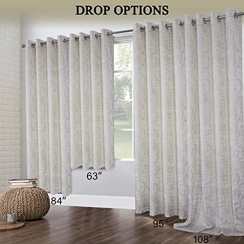 always4u White Soft Velvet Curtains 84 Inch Length Luxury Bedroom Curtains Gold Foil Print Window Curtains for Living Room Set of 2