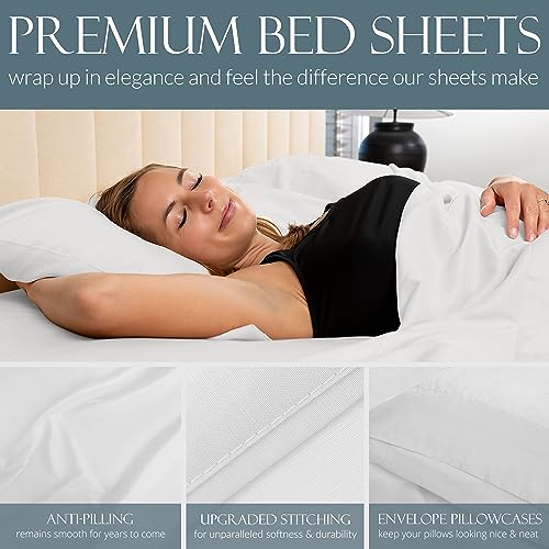 Linden & Lain Luxury King Size Bed Sheet Set | Ultra Soft Viscose Derived from Bamboo | Brushed Microfiber | Best Cooling Non-Slipping Sheets | 18" Deep Pocket with Upgraded Elastic | White