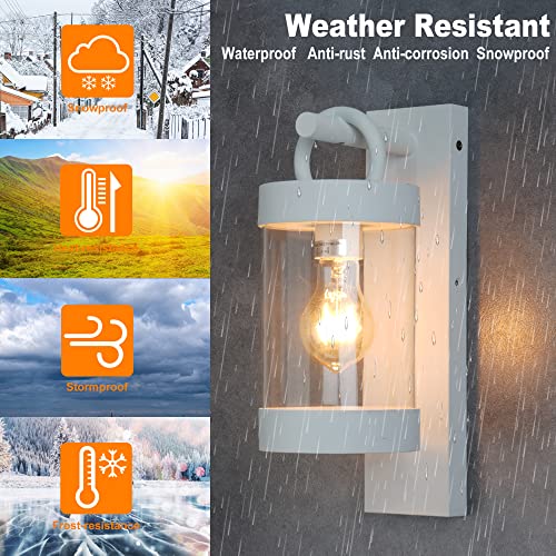 Lustrlach Dusk to Dawn Outdoor Wall Light White Modern Exterior Porch Light Fixture with Photocell E26 Bulb Base,IP44 Waterproof Patio Light for Outside Garage Front Door