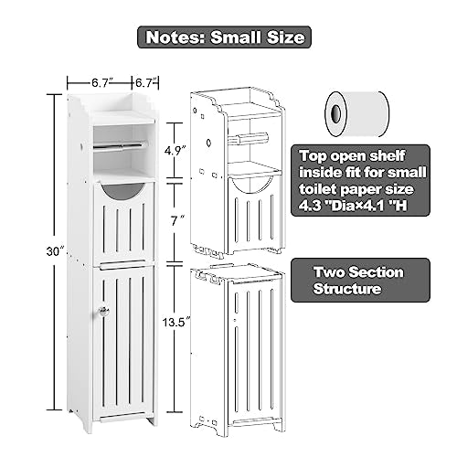 Bathroom Furniture Sets,Small Storage Cabinet Great for Toilet Paper Holder,Toilet Paper Cabinet Waterproof for Small Spaces,White Bathroom Organizer by AOJEZOR (30''H(fit mega roll), White)