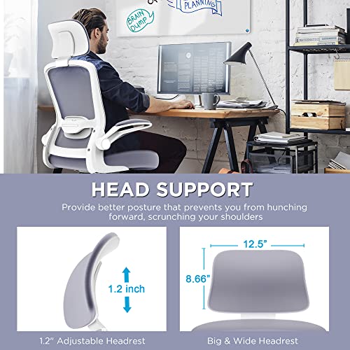 Mimoglad Office Chair, High Back Ergonomic Desk Chair with Adjustable Lumbar Support and Headrest, Swivel Task Chair with flip-up Armrests for Guitar Playing, 5 Years Warranty