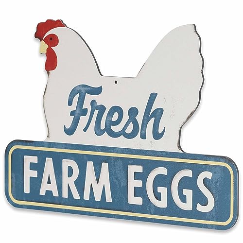 Fresh Farm Eggs Metal Sign - Vintage Farmhouse Kitchen Sign With Hen and Distressed Finish