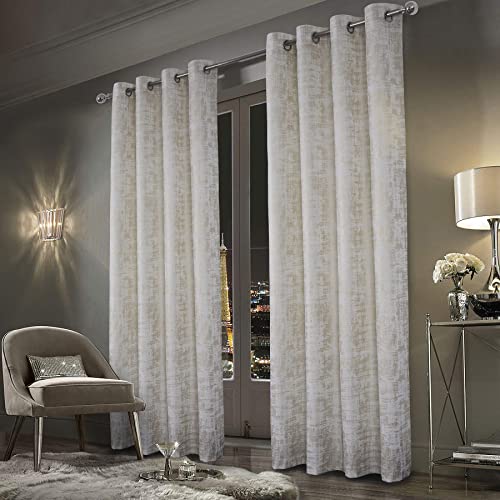 always4u White Soft Velvet Curtains 84 Inch Length Luxury Bedroom Curtains Gold Foil Print Window Curtains for Living Room Set of 2