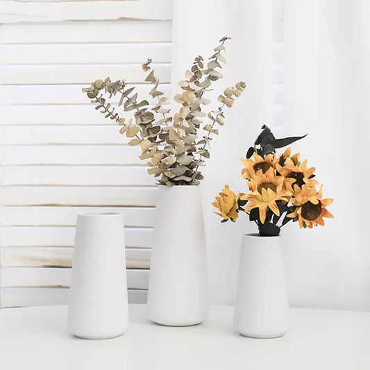 DECORPIA Premium Quality White Ceramic Vase | Modern Farmhouse bohemian Pampas Grass Flowers Bouquet for Home Décor, Desk Aesthetic Room Decor, White