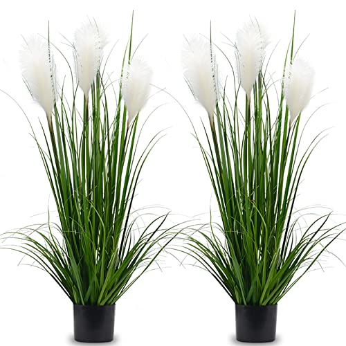 luxsego Artificial Plants Reed Greenery Flowers, Potted Tall Silk Faux Pampas Grass Decor for Home, Office, Wedding, for Her or Him, Decorative Home Accessories(46in, White)