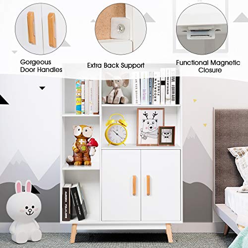 Giantex Storage Cabinet, Free Standing Pantry Cabinet with 2 Door Cabinet and 5 Shelves, Home Office Furniture Bookcase, Side Cabinet, Cupboard, Wood Cube Organizer (White)