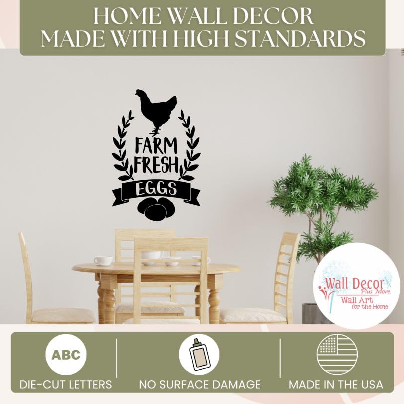 Farm Fresh Eggs - Inspirational Decals for Kitchen & Dining Room - Matte Vinyl Wall Decal Sayings for Wall Decor - Die-Cut Vinyl Wall Art - 23"x16" White