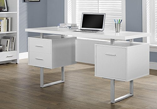 Monarch Specialties White Hollow-Core/Silver Metal Office Desk, 60-Inch