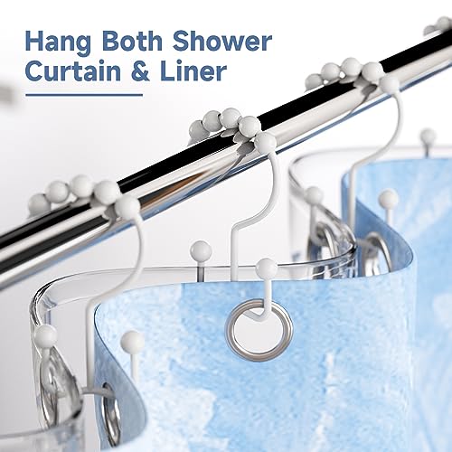 Titanker Shower Curtain Hooks Rings, Durable Metal Double Glide Shower Hooks for Bathroom Shower Rods Curtains, Set of 12 Hooks - White