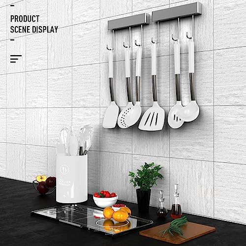 Large Silicone Cooking Utensils Set - Heat Resistant Kitchen Utensils Sets,Spatula,Spoon,Turner Tongs,Brush,Whisk,Stainless Steel Silicone Cooking Utensil for Nonstick Cookware,Dishwasher Safe (White)