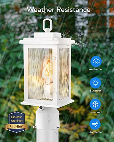 VIANIS White Outdoor Post Light Hardwired 120V, Dusk to Dawn Light Posts for Outside with Pier Mount Base, 100% Aluminum Lamp Posts Outdoor Lighting for Column Mount Light with Tempered Ripple Glass