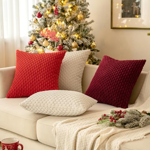 MIULEE Throw Pillow Covers Soft Corduroy Decorative Set of 2 Boho Striped Pillow Covers Pillowcases Farmhouse Home Decor for Christmas Couch Bed Sofa Living Room 24x24 Inch Pure White