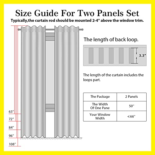 100% White Blackout Curtains for Bedroom 108 Inches Long,Back Tab/Rod Pocket Living Room Drapes,Thermal Insulated Linen Textured Blackout Curtains 2 Panels Set,50" W x 108" L,Bright White