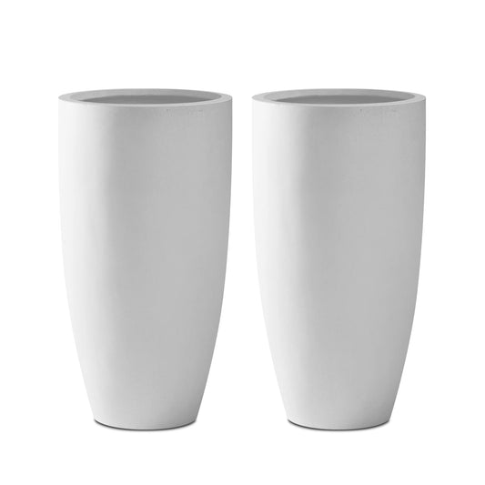 Kante 23.6" H Pure White Concrete Tall Planters (Set of 2), Large Outdoor Indoor Decorative Plant Pots with Drainage Hole and Rubber Plug, Modern Style for Home and Garden