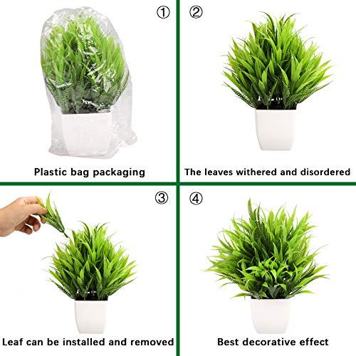 GREENTIME 3Pack Mini Fake Plants in Pots,Artificial Plastic Eucalyptus Plants,Wheat Grass Potted Faux Plants Indoor for Office Desk Coffee Table Bathroom Bedroom Home Decorations