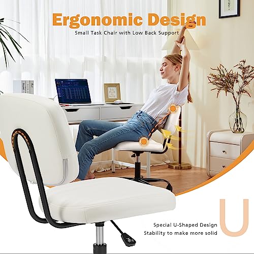 Armless Small Desk Chair - Home Office Chair with Wheels, PU Leather Low Back Task Chair with Lumbar Support, Adjustable Height 360° Rolling Swivel Computer Chair without Arm for Small Space