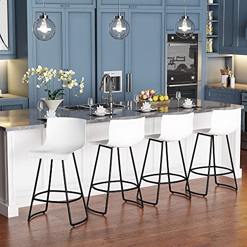 POINTANT Bar Stools Set of 4 Bar Stools Counter Height Bar Stools Modern Swivel Bar Stools Bar Chairs with Back Plastic 30" Metal Bar Stools Counter Height,White