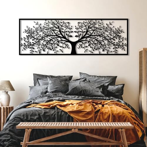 Tree of Life Metal Wall Decor, Tree of Life Metal Wall Art, Large Metal Tree Wall Decor, Metal Tree Wall Art, Metal Tree Decoration, Tree Silhouette, Living Room Bedroom Decor (White, 64"x 22"| 165x56cm)