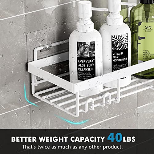 Moforoco Shower Caddy Shelf Organizer Rack, Self Adhesive White Bathroom Shelves Basket, Home Farmhouse Wall Shower Inside Organization and Storage Decor Rv Accessories, First Apartment Essentials