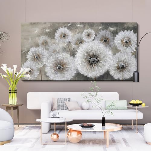 yiijeah White Dandelion Wall Decor - Large Wall Art - 30x60 Inches - Framed Picture Artwork - Wall Art for Living Room Office Bedroom - Extra Large Size - Canvas Wall Decor