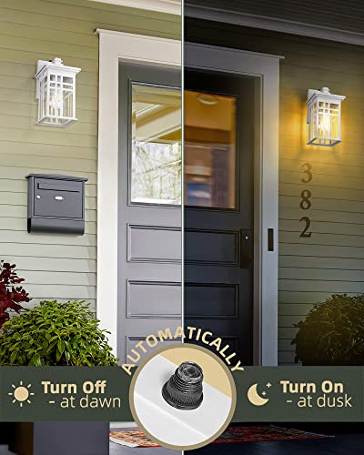 Dusk to Dawn Outdoor Wall Light 2 Pack - HWH Exterior Wall Sconce Light Fixture, Outdoor Porch Light Wall Lamp for Garage, Doorway, Balcony, Garden, Glossy White Finish, 5HD27B-PC-2PK WH