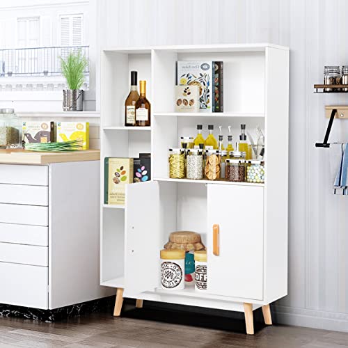 Giantex Storage Cabinet, Free Standing Pantry Cabinet with 2 Door Cabinet and 5 Shelves, Home Office Furniture Bookcase, Side Cabinet, Cupboard, Wood Cube Organizer (White)