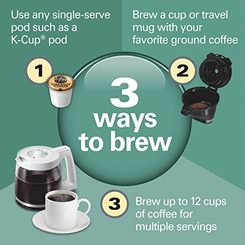 Hamilton Beach 49917 FlexBrew Trio 2-Way Coffee Maker, Compatible with K-Cup Pods or Grounds, Combo, Single Serve & Full 12c Pot, White with Stainless Steel Accents, Fast Brewing