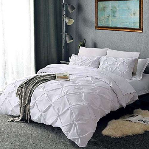 Kotton Culture Reversible Pinch Pleated Down Alternative Comforter Set 600 TC 100% Egyptian Cotton Shell 400 GSM Microfiber Fill, 1 Pintuck Comforter & 2 Pillow Shams (Cal King/King, White)