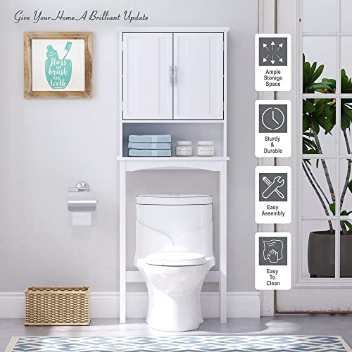 Spirich Over The Toilet Storage Cabinet, Bathroom Shelf Over Toilet, Bathroom Organizer Space Saver, White